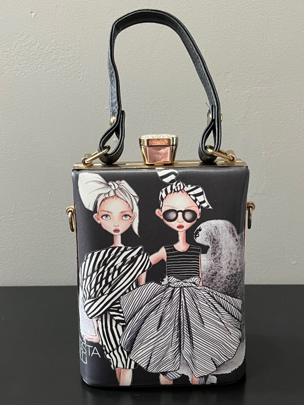 Patrizia Valli Box Purse Black & White Fashion Print Crossbody Handbag